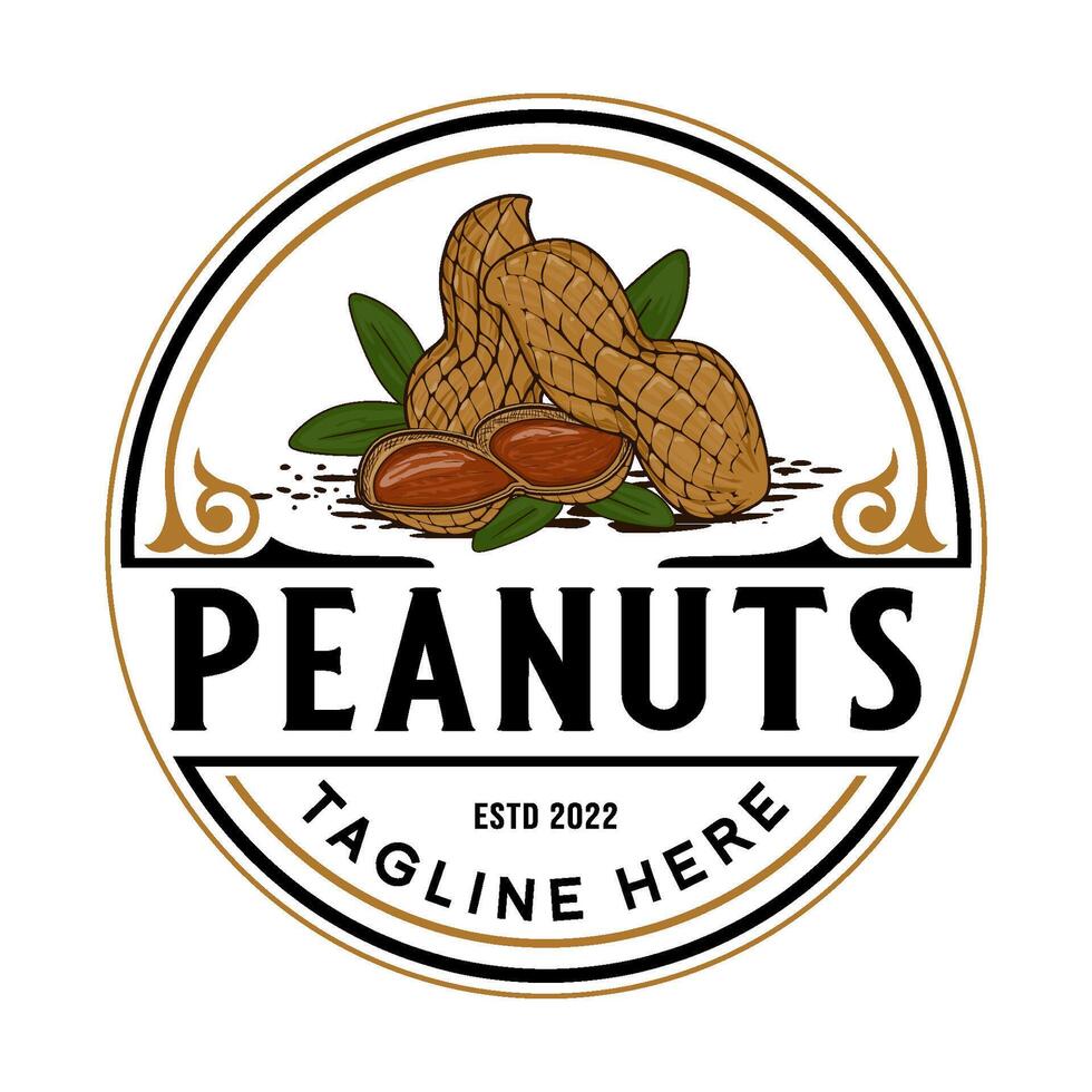 peanut logo. Peeled and unpeeled peanut seeds, label design, agricultural product packaging vector