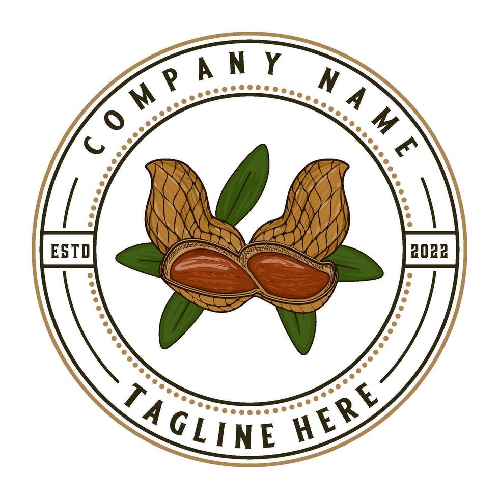peanut logo. Peeled and unpeeled peanut seeds, label design, agricultural product packaging vector