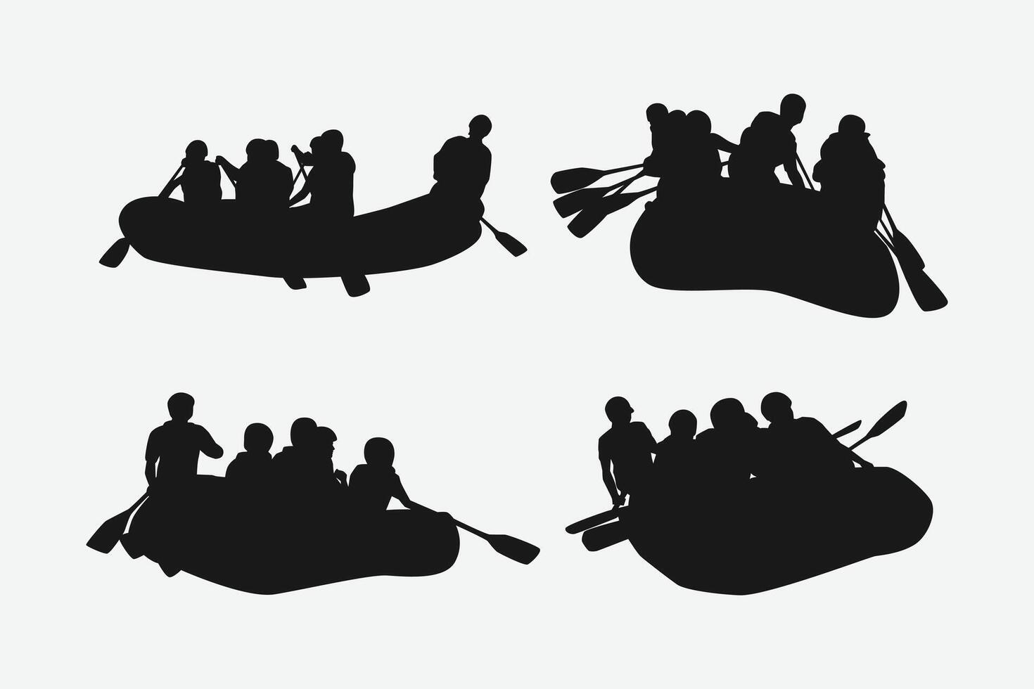 rafting silhouette collection set. whitewater river, sport concept. graphic illustration. vector