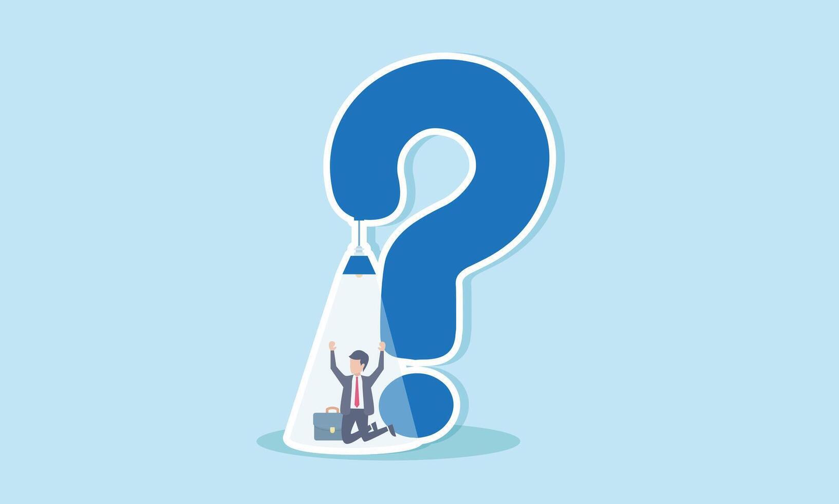 Hope in crisis finding solutions and opportunities to overcome difficulties, concept of A depressed businessman finds hope and opportunity in a question mark problem vector