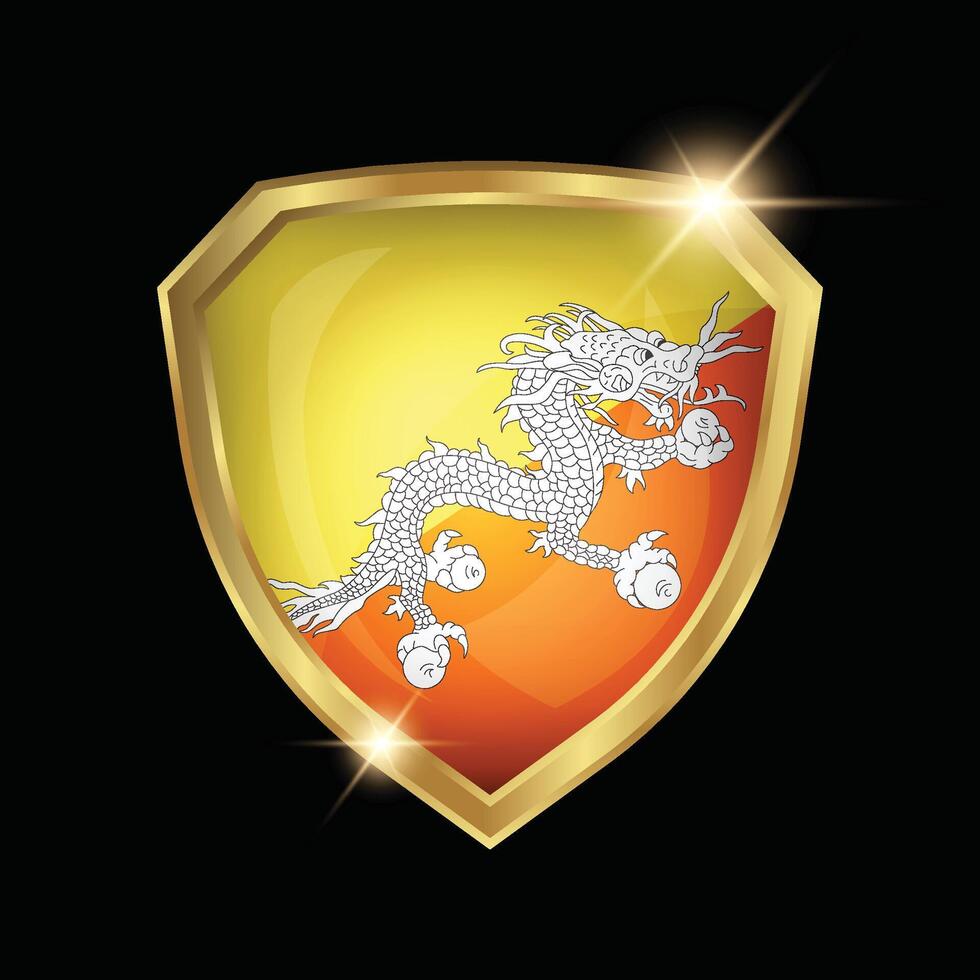 Bhutan Flag Golden Shield Logo vector