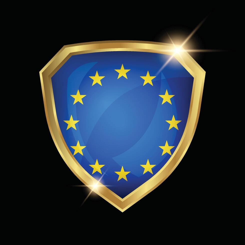 European Union Flag Golden Shield Logo vector