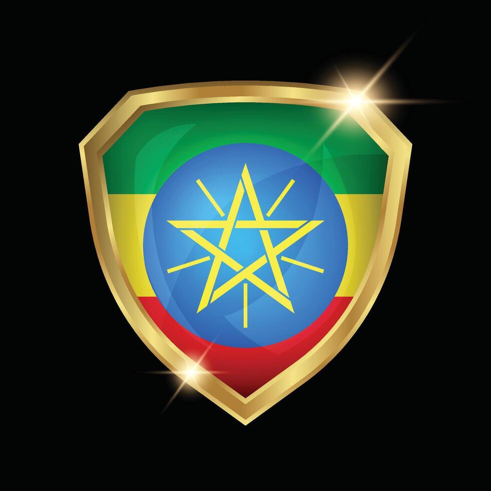 Ethiopia Flag Golden Shield Logo vector