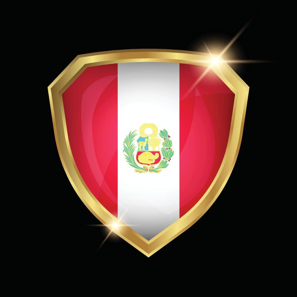 Peru Flag Golden Shield Logo vector