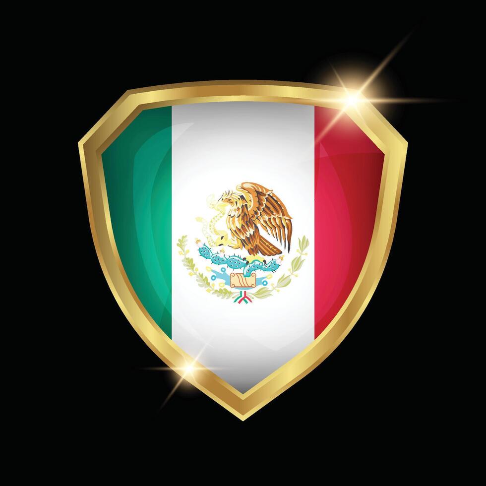 Mexico Flag Golden Shield Logo vector