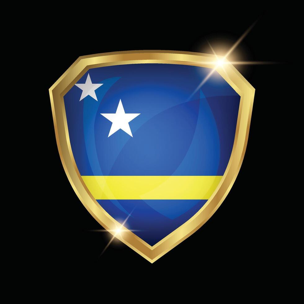 Curacao Flag Golden Shield Logo vector