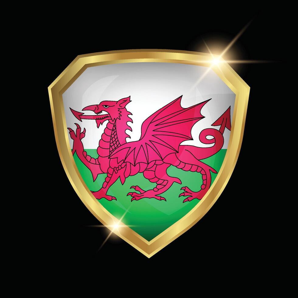 Wales Flag Golden Shield Logo vector