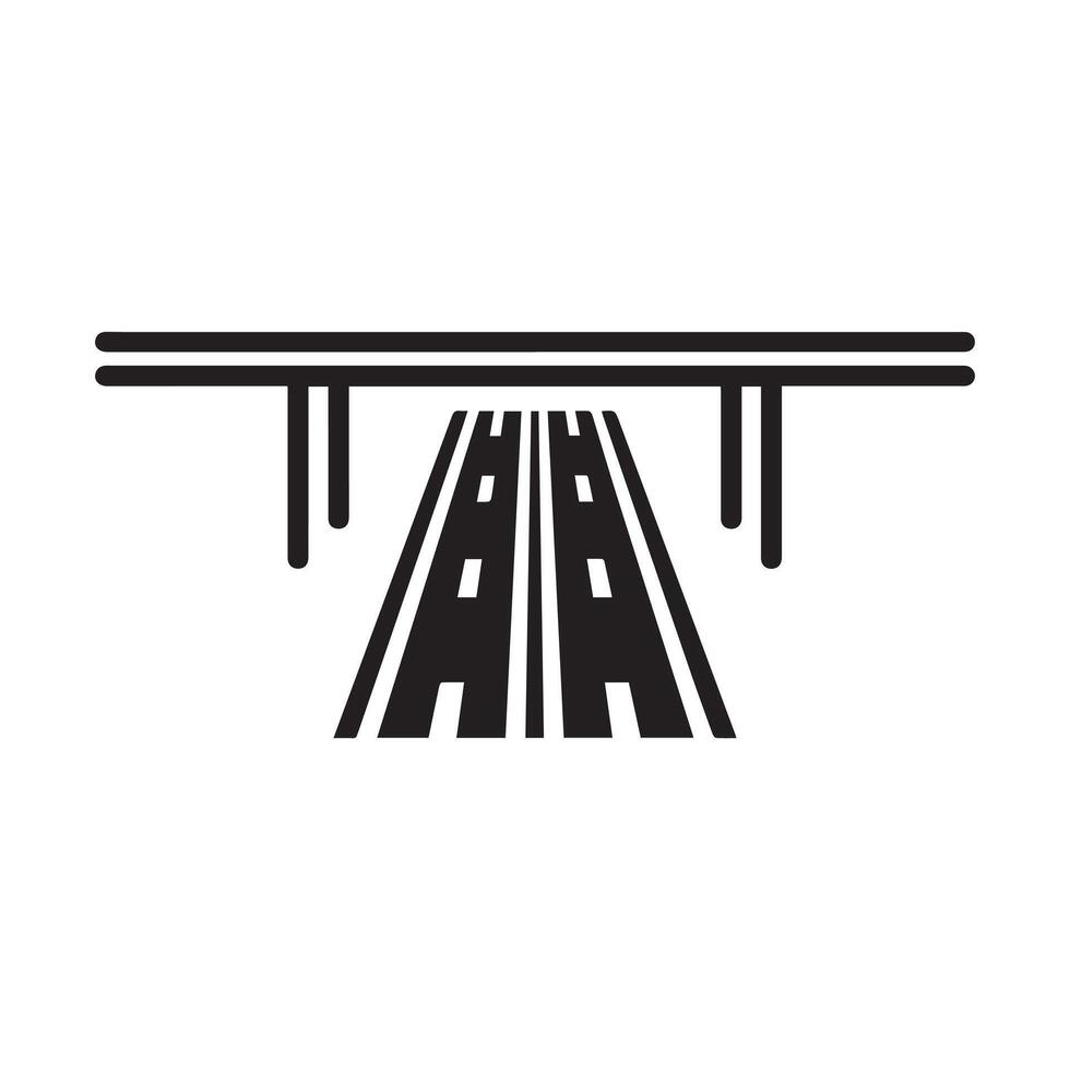 Highway road and bridge icon, black line art on white background design. vector