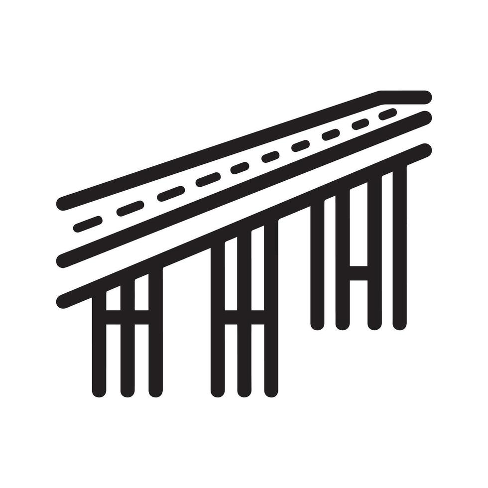 Highway road and bridge icon, black line art on white background design. vector