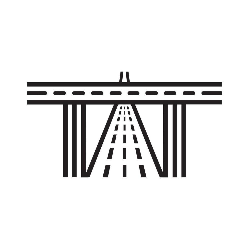 Highway road and bridge icon, black line art on white background design. vector
