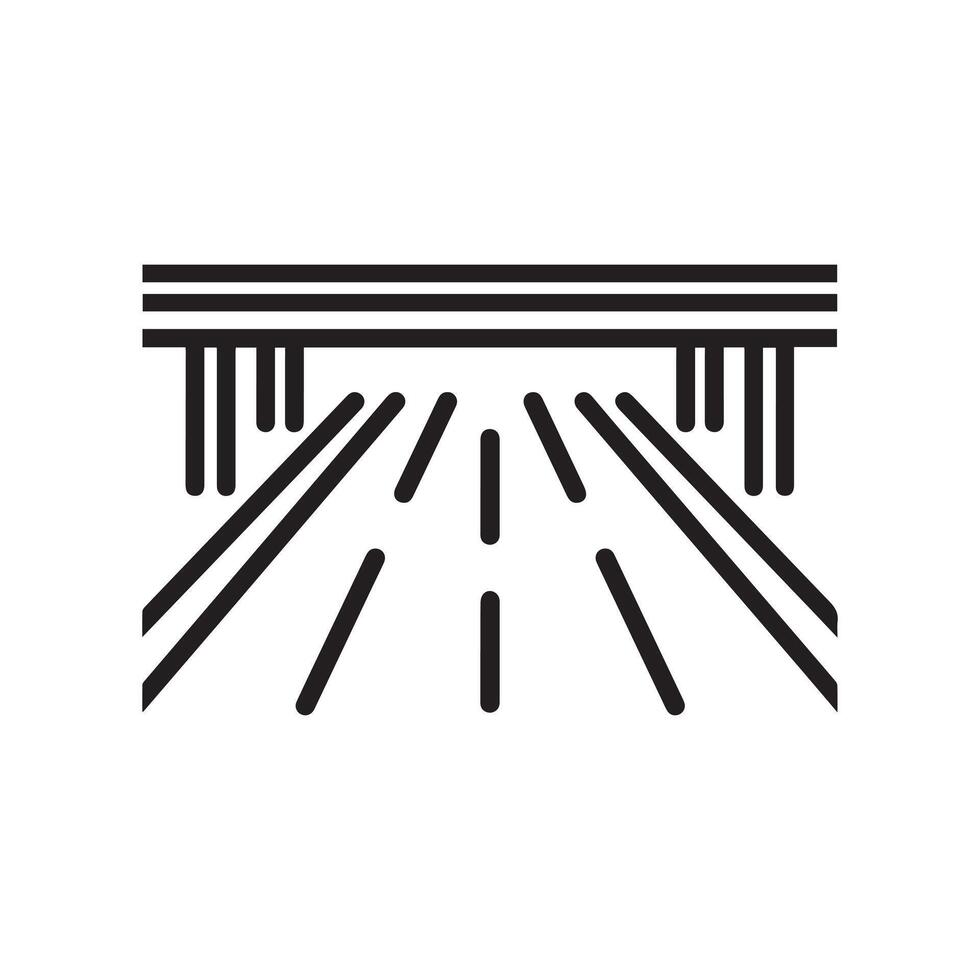 Highway road and bridge icon, black line art on white background design. vector