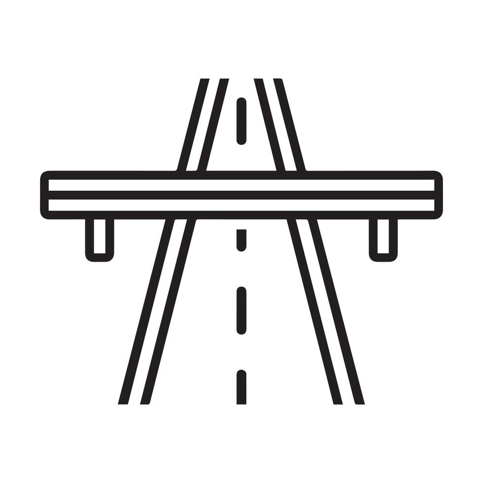 Highway road and bridge icon, black line art on white background design. vector