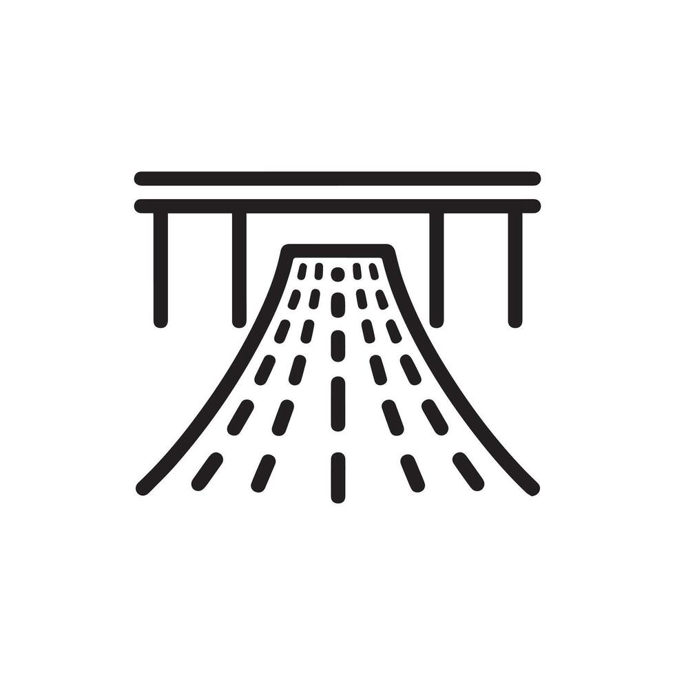 Highway road and bridge icon, black line art on white background design. vector