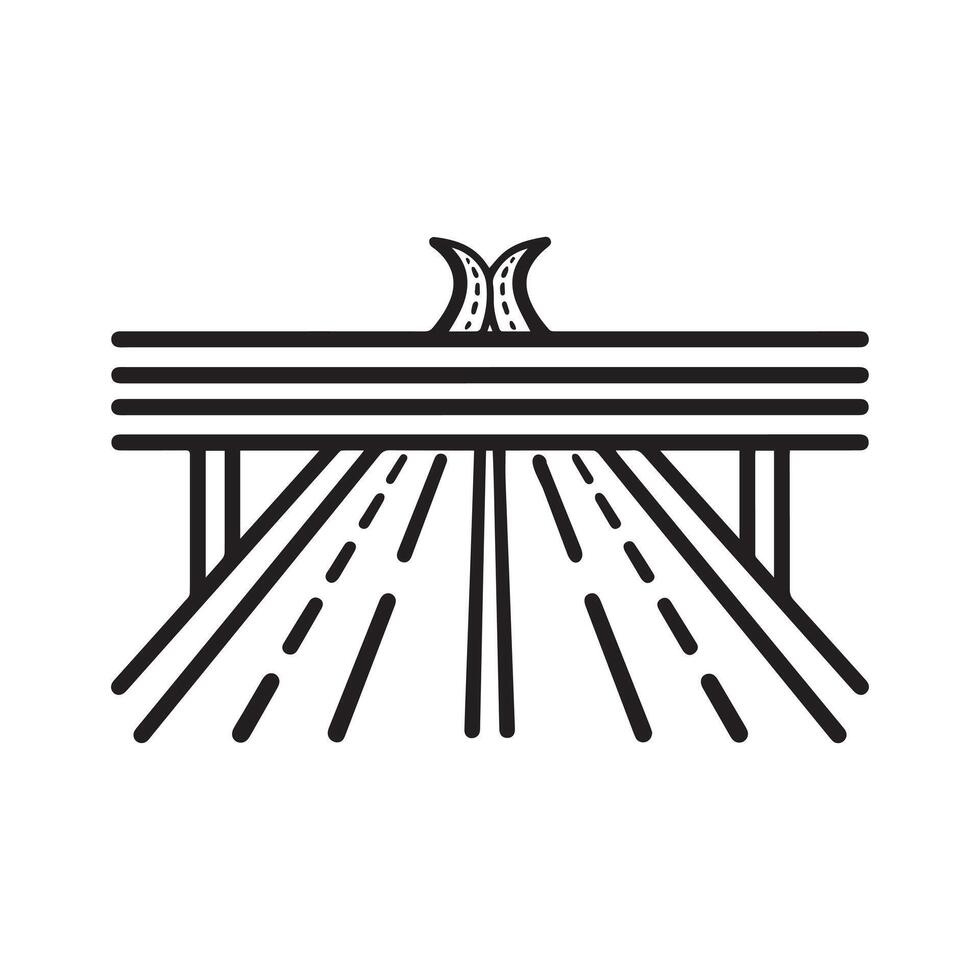 Highway road and bridge icon, black line art on white background design. vector