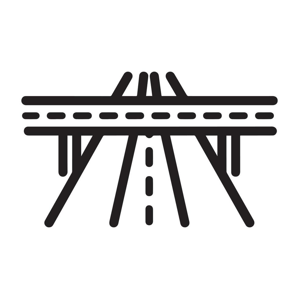 Highway road and bridge icon, black line art on white background design. vector