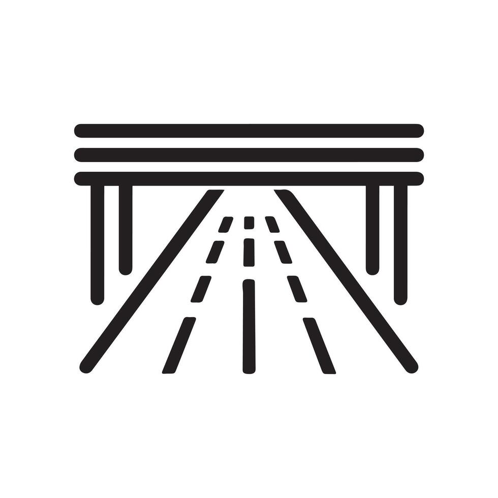 Highway road and bridge icon, black line art on white background design. vector