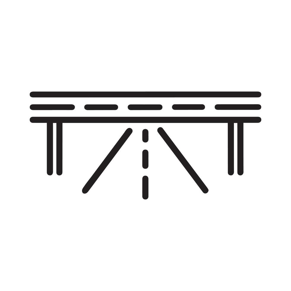 Highway road and bridge icon, black line art on white background design. vector