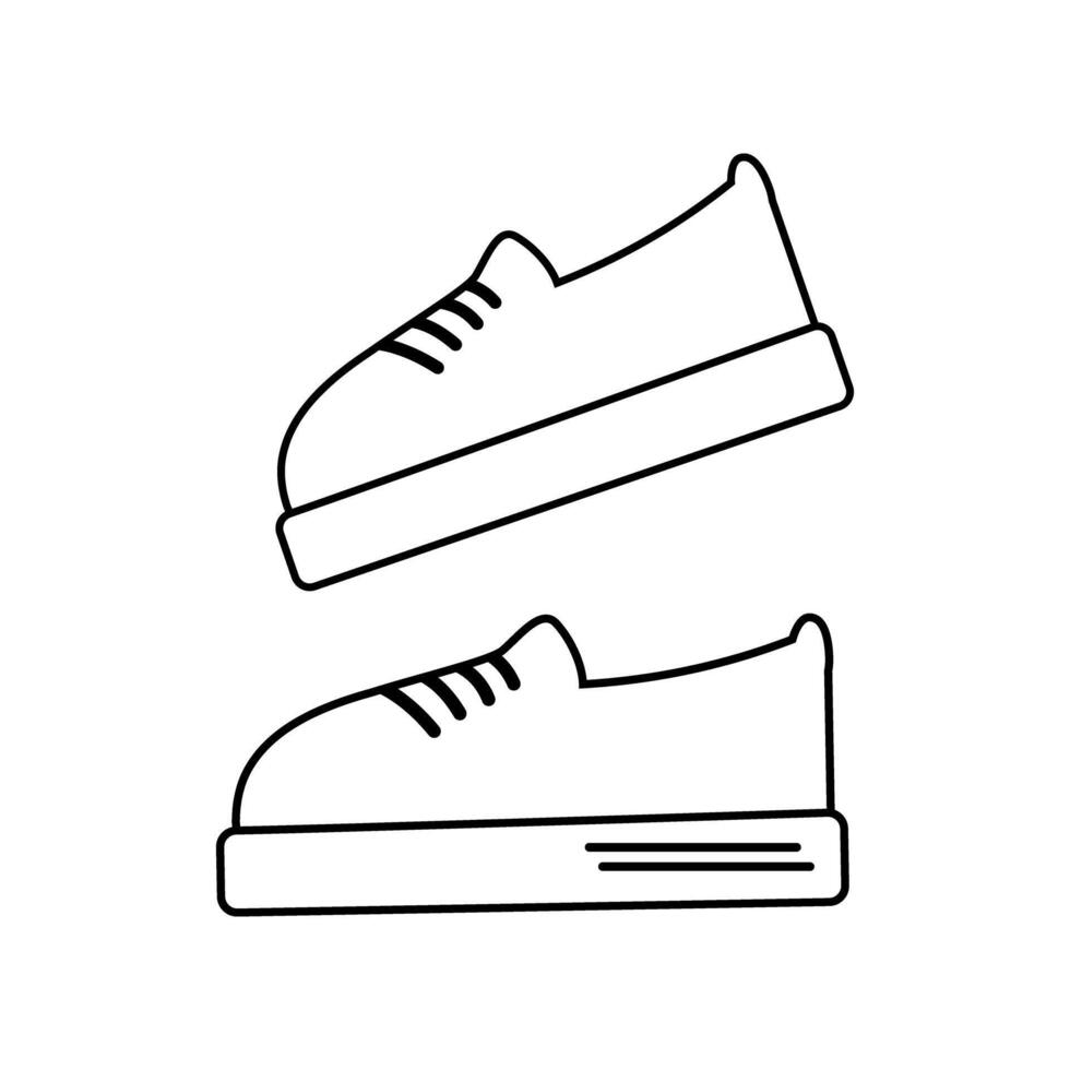 Pair of sneakers Outline drawing of laced shoes in minimalistic style Icon, promo design concept Isolate EPS Cards, banner, poster, promo, billboard, label, price tag or web, advertisement idea vector