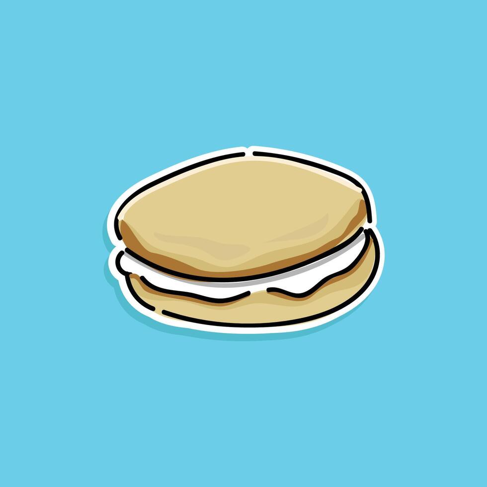 Sandwich cookies or crackers with white cream filling. Easy to use in design. Food and sweets, baking and cooking theme. Isolated in a blue background illustration design vector