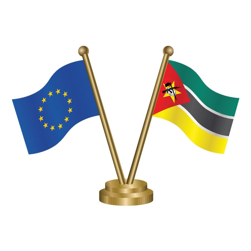 European Union and Mozambique table flags. vector