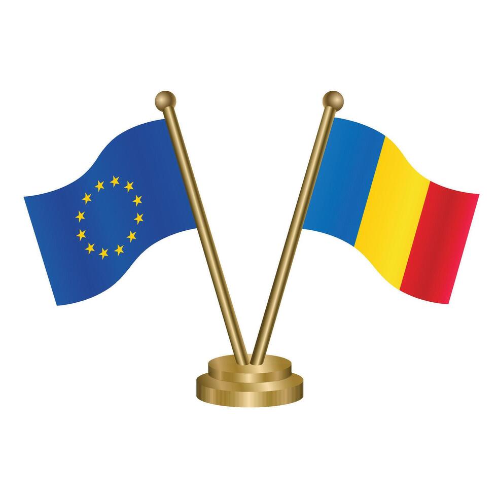 European Union and Romania table flags. vector