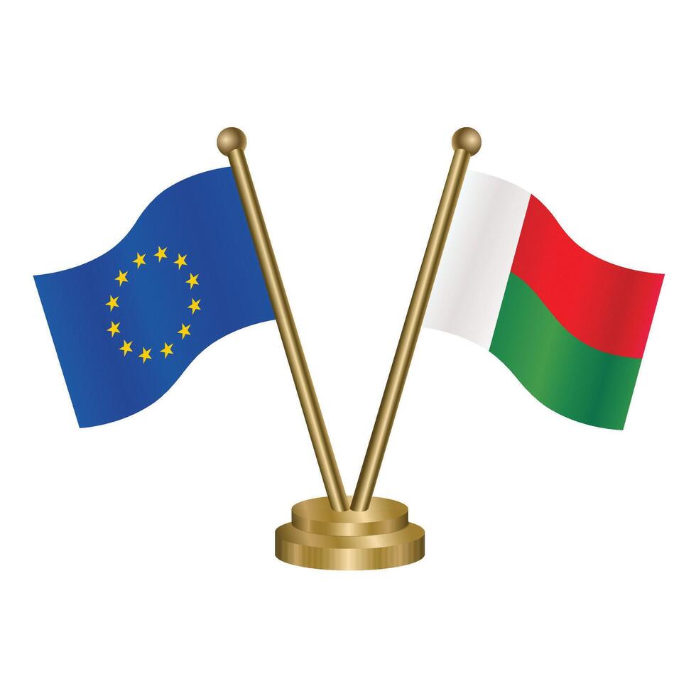 European Union and Madagascar table flags. vector