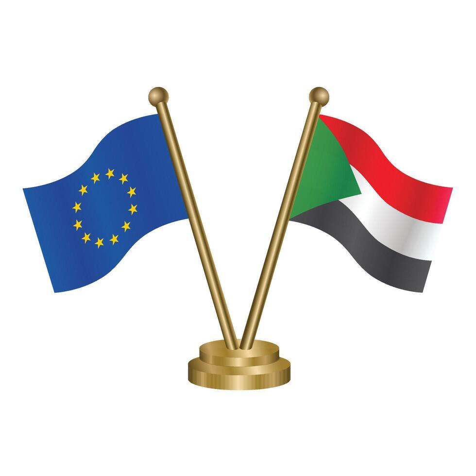 European Union and Sudan table flags. vector