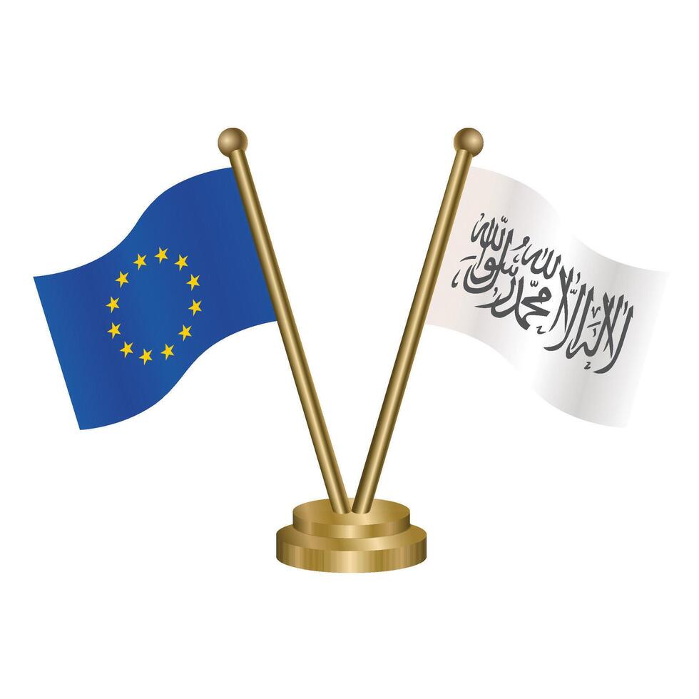 European Union and Afghanistan table flags. vector