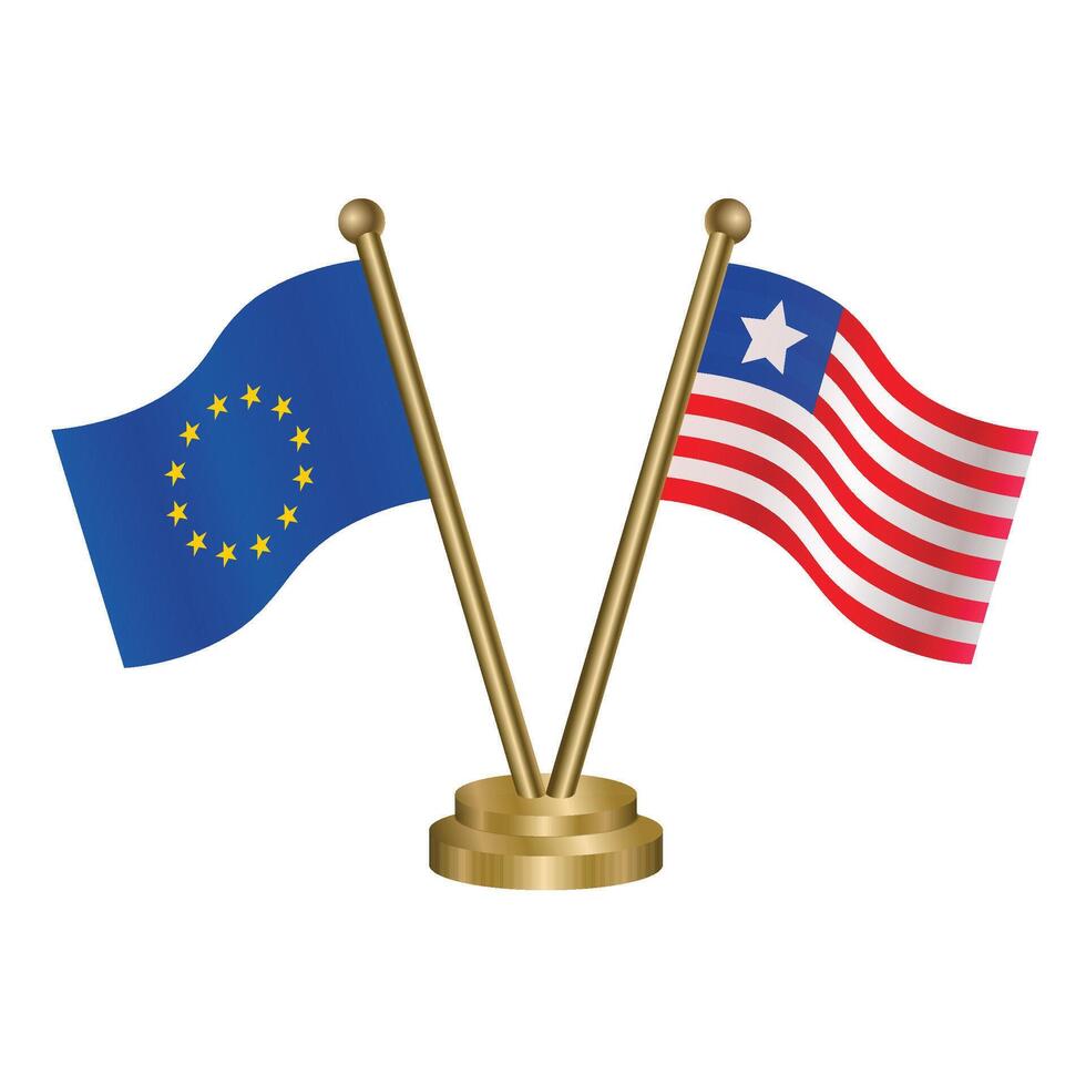 European Union and Liberia table flags. vector