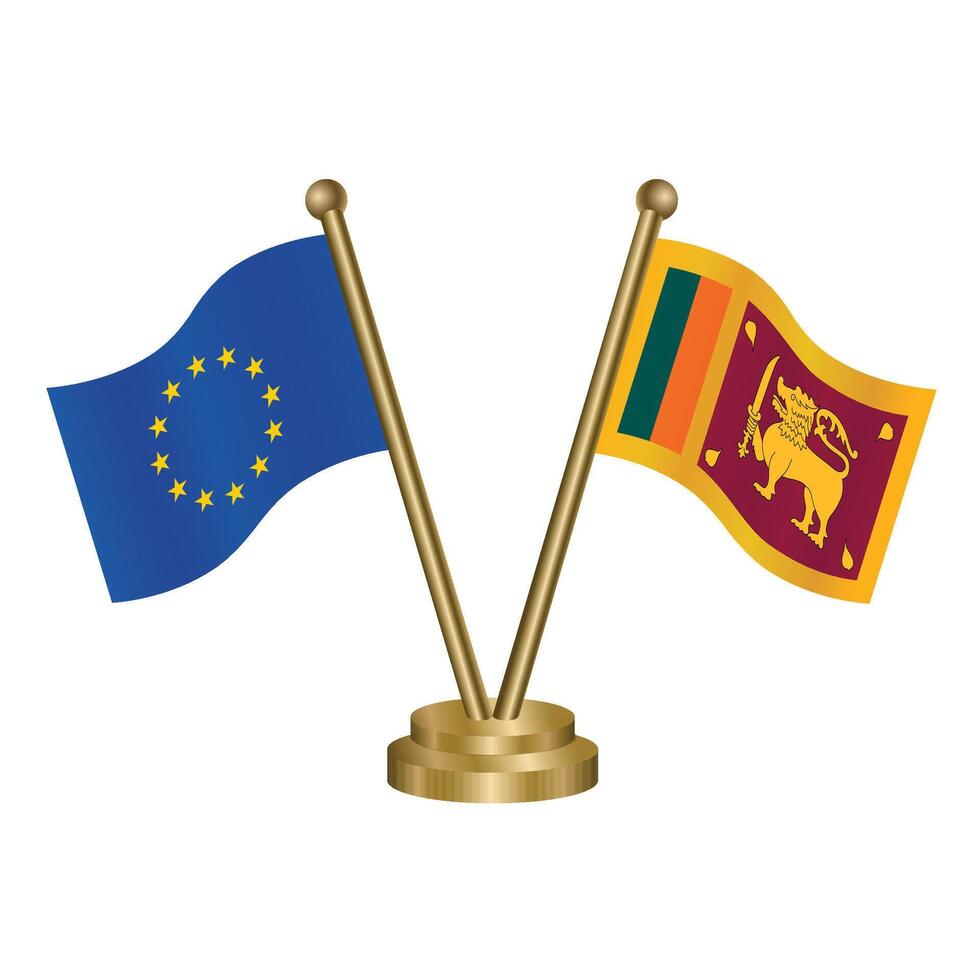 European Union and Sri Lanka table flags. vector