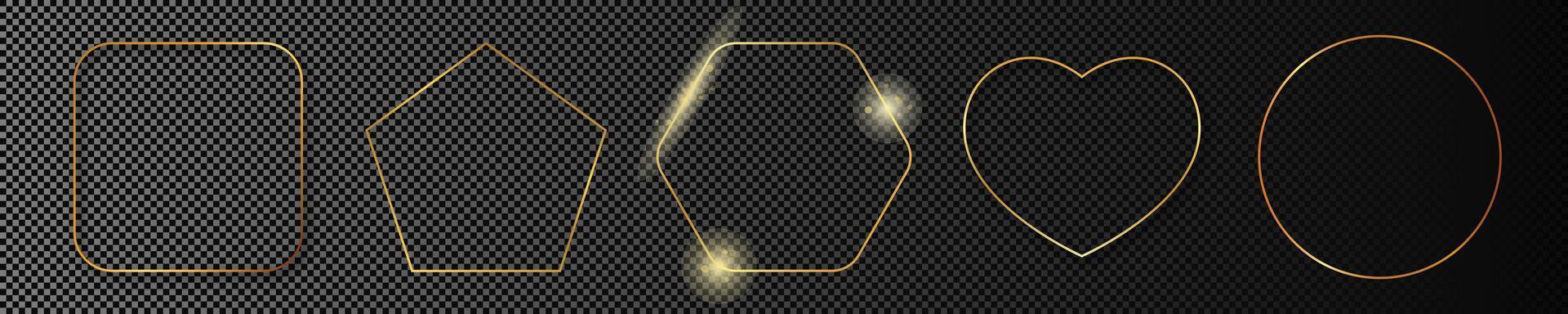 Gold glowing different geometric shape frame vector