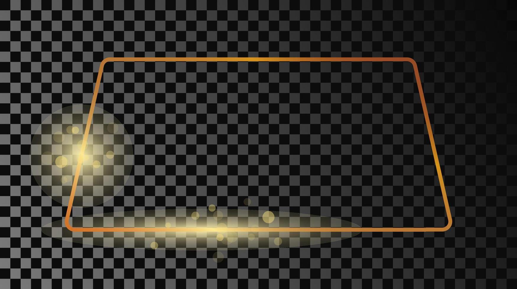 Gold glowing rounded trapezoid shape frame vector