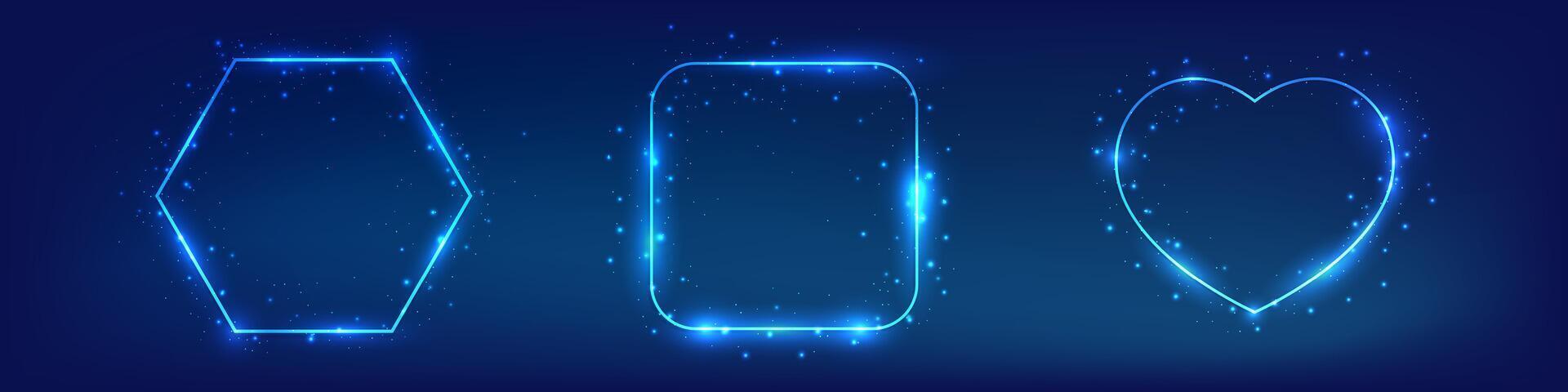 Set of neon frames with shining effects vector