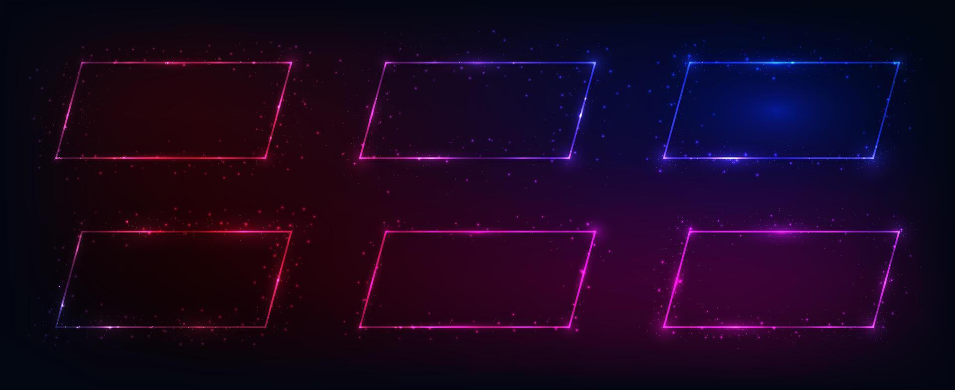 Set of six neon frames with shining effects vector