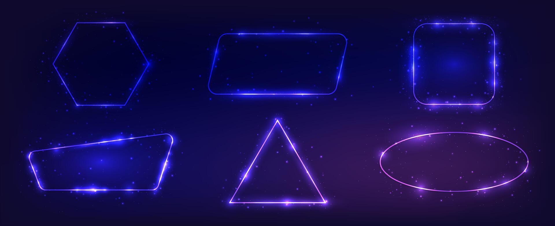 Set of six neon frames with shining effects vector