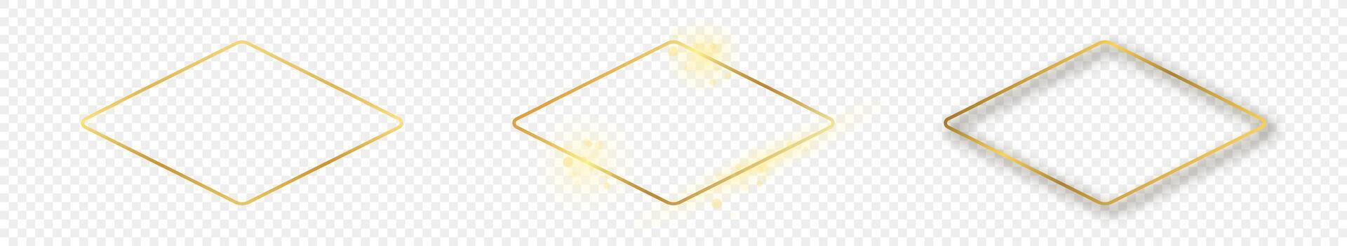 Gold glowing rounded rhombus shape frame vector