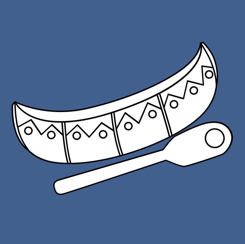 Classic Native American Indians Boat Cartoon Digital Stamp Outline vector