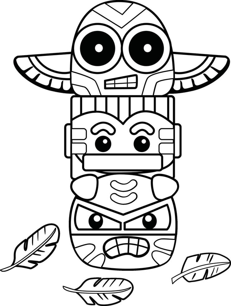 Native American Indian Monument Statue Classic Ancient Cartoon Coloring Activity for Kids and Adult vector