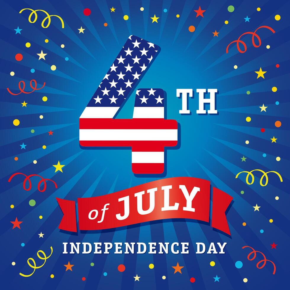 4th of July Independence day of USA greeting card with flag number and holiday background vector
