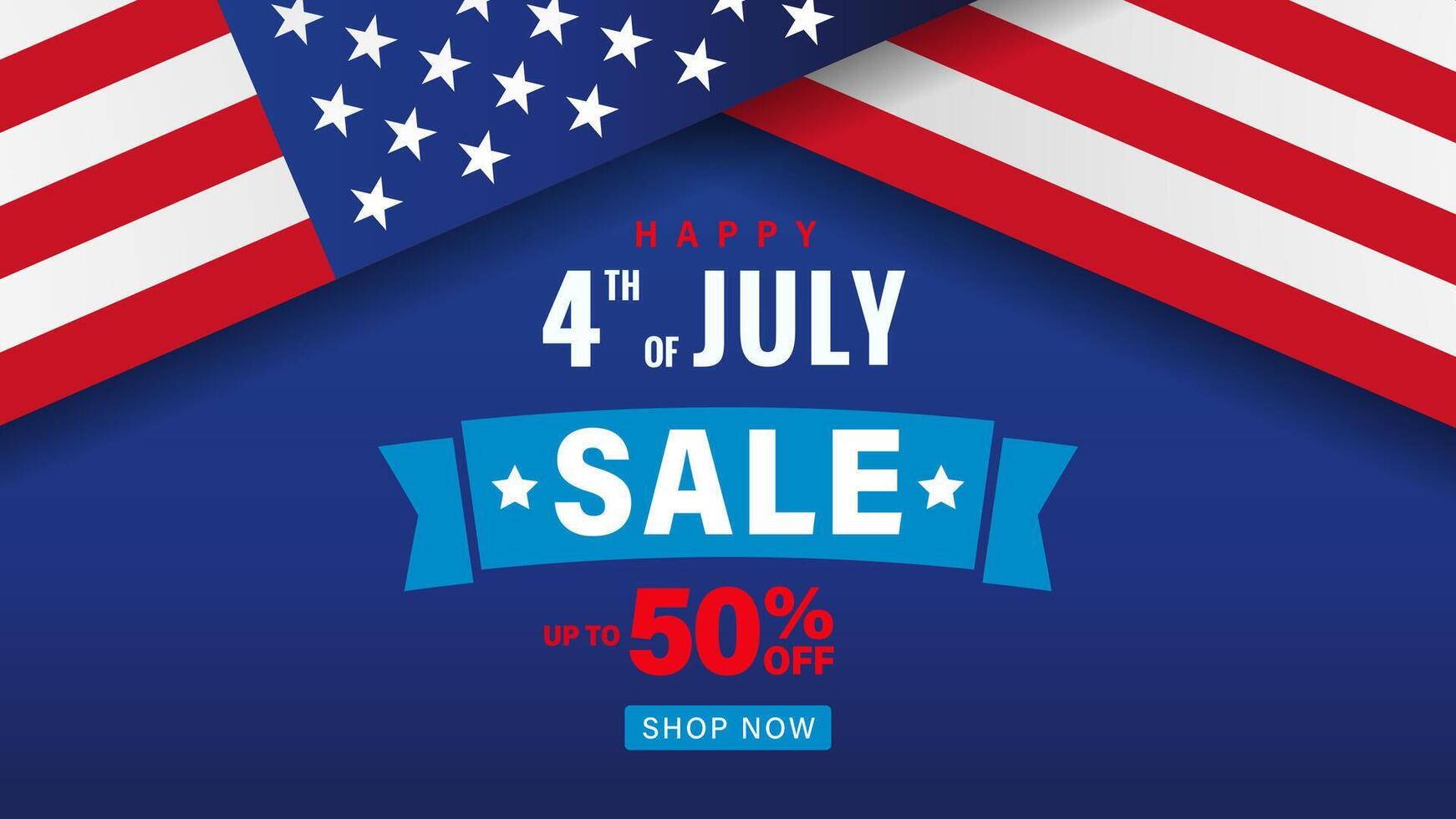 Happy 4th of July, Sale promotion banner template with 3D flag vector