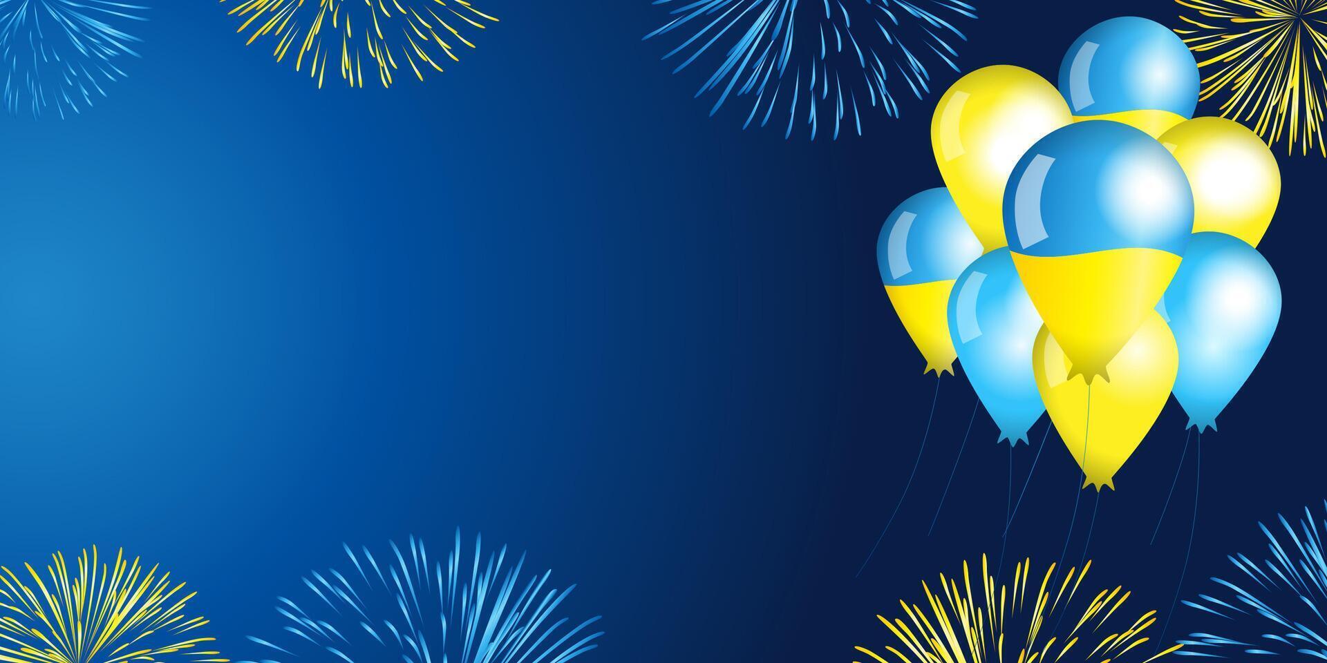 Holiday background with copy space. Ukrainian greeting card template with 3D air balloons and fireworks. vector
