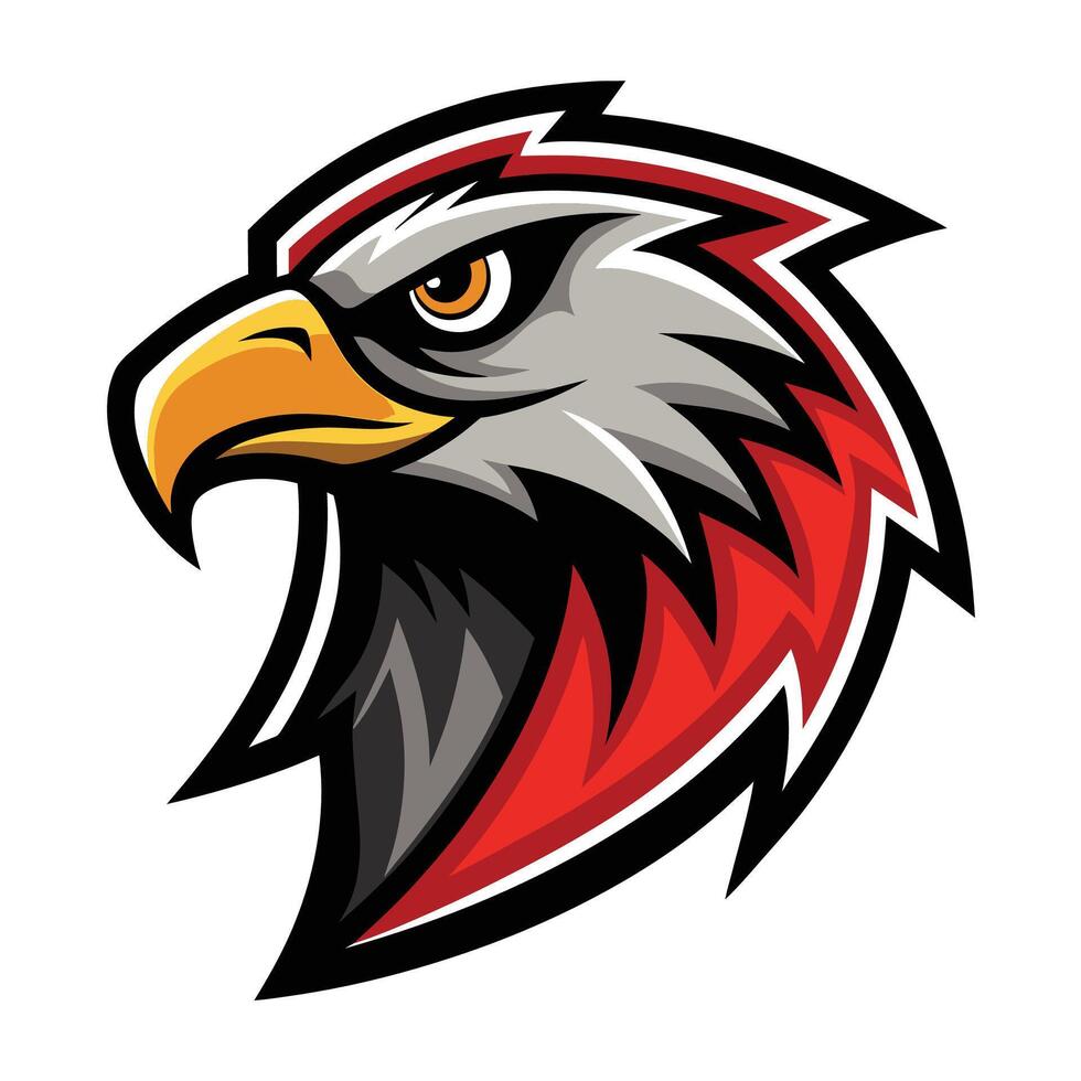 This illustration features a cartoon-style eagle head mascot with a red and black color scheme. vector