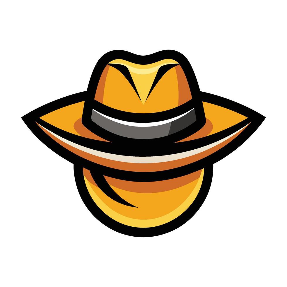 A illustration of a yellow fedora hat with a black band. The hat is drawn in a cartoon style and is isolated on a white background. vector