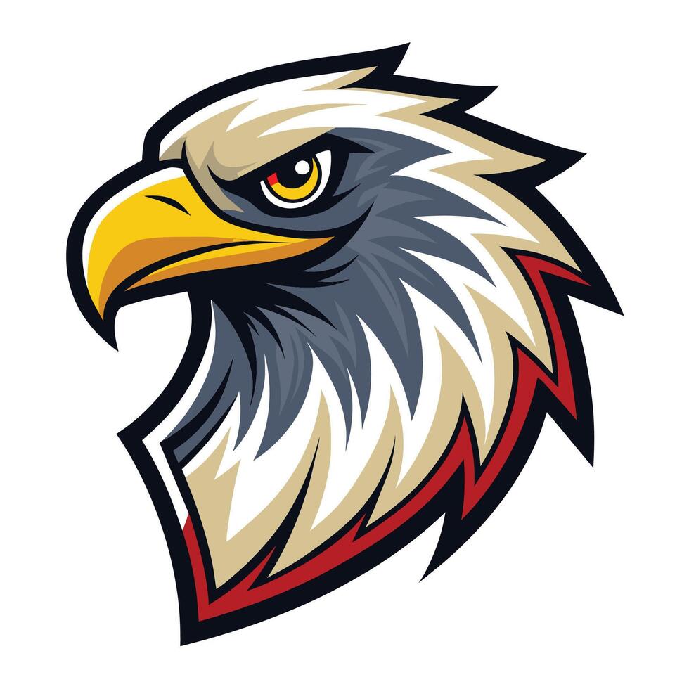 A cartoon illustration of an eagle head with a red, white, and blue feathered design. vector