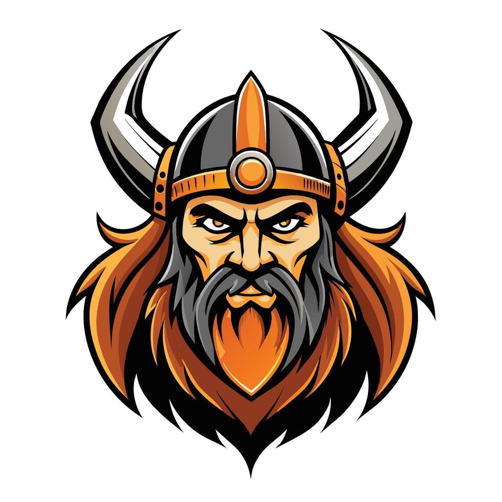 A cartoon illustration of a Viking warrior wearing a horned helmet and a long beard. vector
