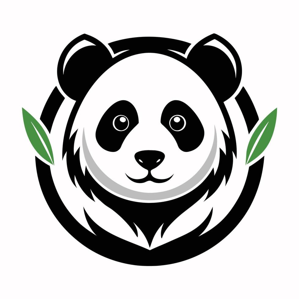 A simple illustration of a black and white panda bear head with two bamboo shoots on either side, set against a white background. vector