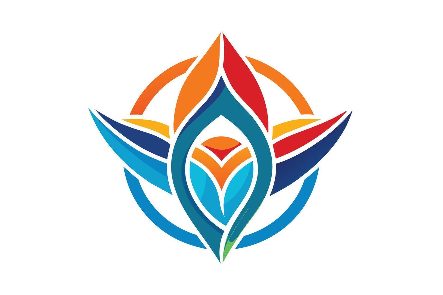 A digital illustration of a colorful abstract flower logo design. The design features a flower with wings enclosed in a circle. vector