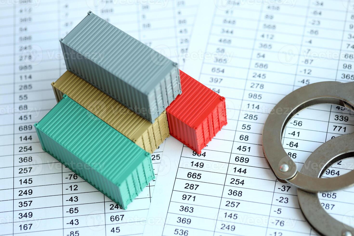 Global business container cargo ship in import export business logistic and handcuffs photo