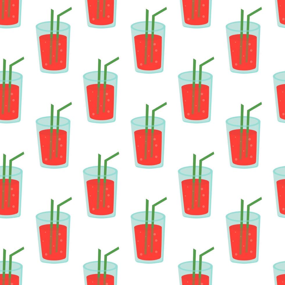 Seamless Pattern with Fruit cocktail in glass with straw. Fresh Watermelon summer drink. illustration. vector