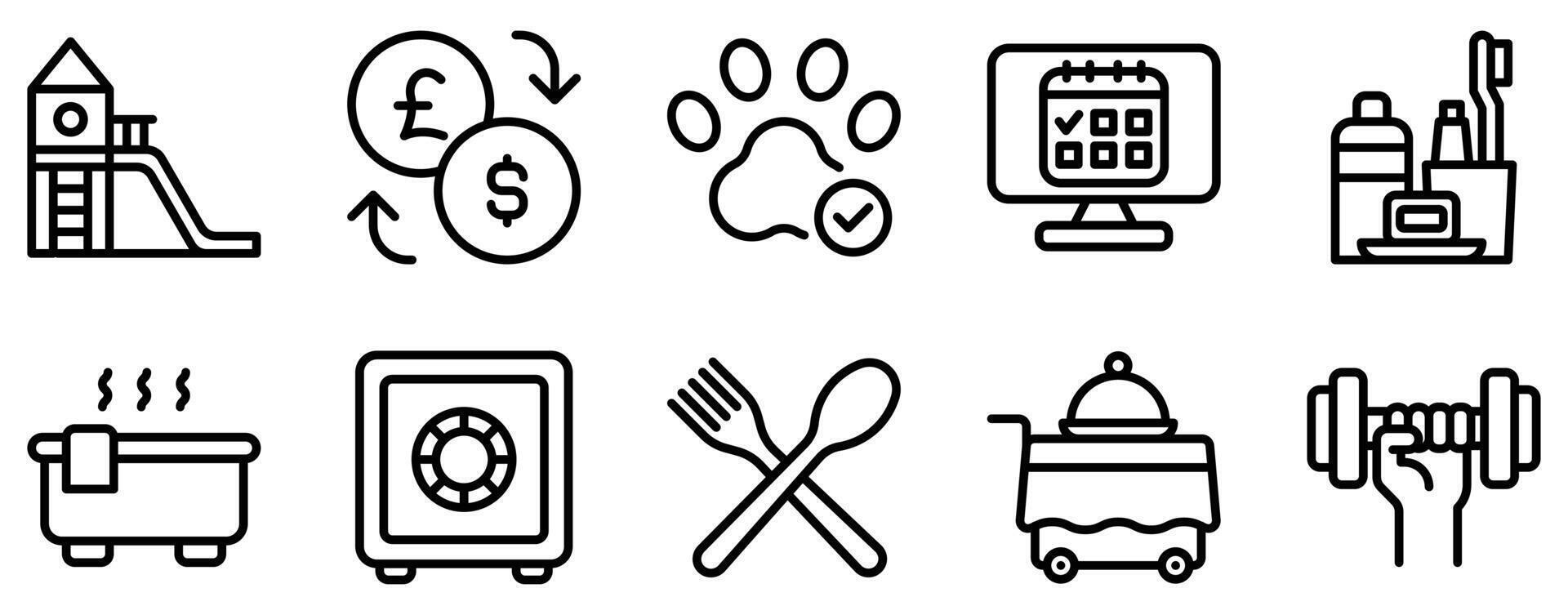 Hotel Service Icon Set Streamlined Line Style Collection for Hospitality vector